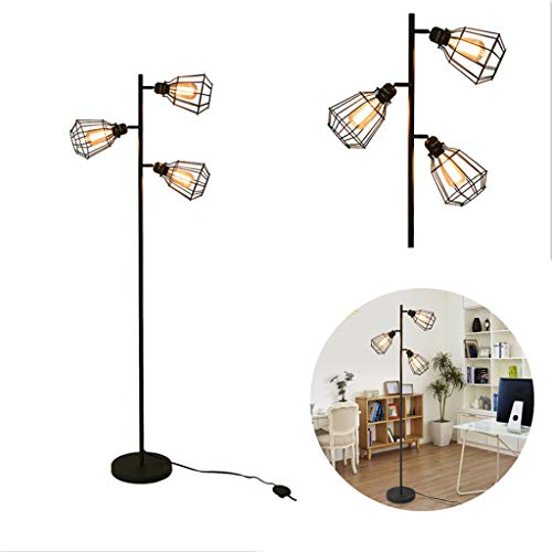 3-Head Floor Lamp 65inch Dimmable Track Tree Lamp Fixture Vintage Industrial Style Reading Standing Lamp with Foot Switch Great for Living Room, Study, Bedroom Bright Lighting