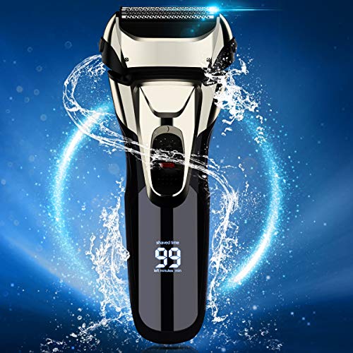 Electric Razor, Electric Shavers for Men, Dry Wet Waterproof Mens Foil Shaver, Portable Facial Cordless Shaver Travel USB Rechargeable with Pop-up Trimmer LED Display for Shaving Husband Dad