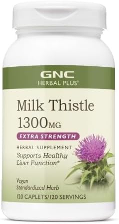 GNC Herbal Plus Milk Thistle 1300mg, Extra Strength, 120 Caplets