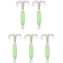 Squid Jig 12g Glow in The Dark - 5PCS Saltwater Fishing Lures with 12 Stainless Steel Needles, Luminous Cuttlefish Bait Hooks for Night Sea Fishing, Green