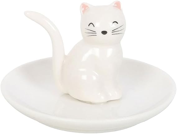 White Cat Trinket Dish | Ceramic Cat Face Jewellery Plate for Cat Lovers