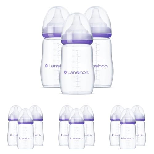 Lansinoh Anti-Colic Baby Bottles, BPA-Free Plastic, 5 Ounces, 1 Count, Slow Flow Nipples (Size S), Breastfeeding Bottle with NaturalWave Design