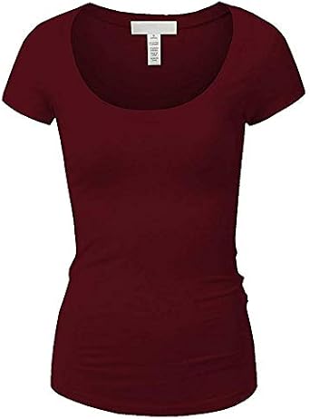 Active Basic Womens Plain Basic Deep Scoop Neck with Cap Short Sleeves