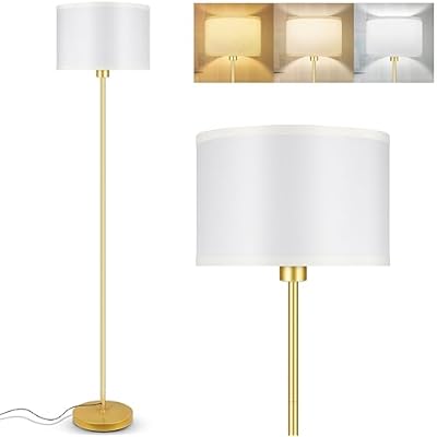 Gold Floor Lamps for Living Room Bedroom, Bright Modern Standing Lamp with White Lamp Shade, 59 Tall, Footswitch, Simple Reading Floor Lamps Corner Lamps for OfficeDenKid RoomE26 Base, No Bulb