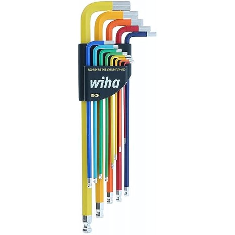 Wiha 66981 13-Piece Color Coded SAE Hex Key Allen Wrench Set, Ball End L-Key, .05-38, Made in Germany