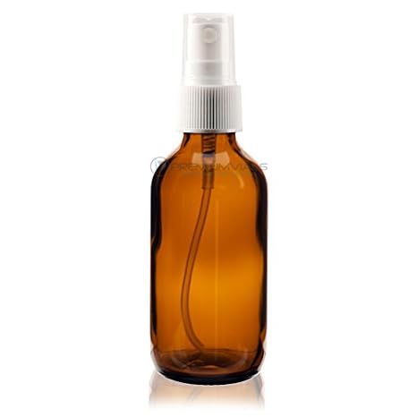 2 Oz (60 ml) Amber Boston Round Glass Bottle w/White Fine Mist Sprayer- 36 pcs