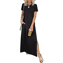 ANRABESS Womens Summer Casual Maxi Dress Short Sleeve Crewneck Split Wrinkle-Free Travel Long Sundress Beach Vacation Clothes