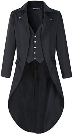 Mens Gothic Tailcoat Jacket Black Steampunk VTG Victorian Coat