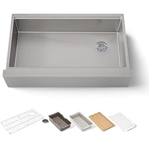Kohler 33658-PC-NA Strive Smart Divide 35-1/2 undermount double-bowl farmhouse workstation kitchen sink, Stainless Steel