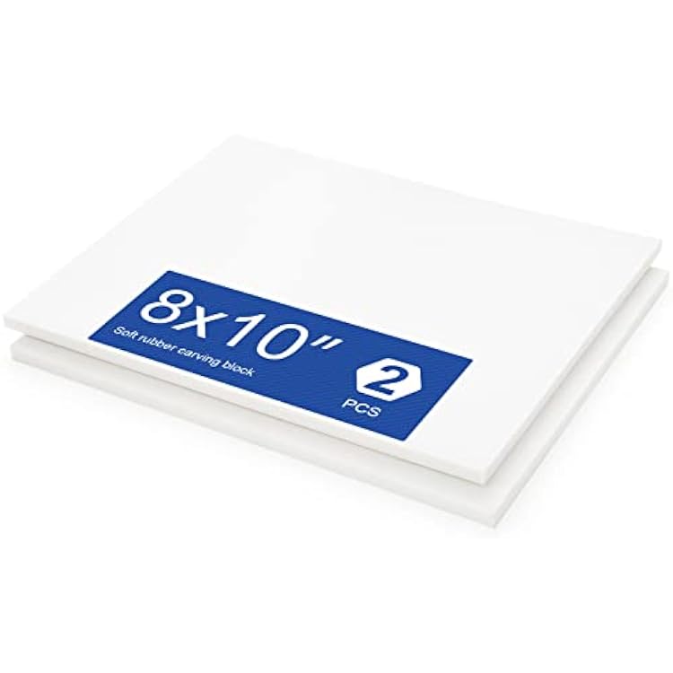 Falling in Art White Rubber Carving Block, 8 x 10 Easy Cut Lino Blocks, Soft Linoleum Block for Printmaking, Stamps, Crafts2 Pack