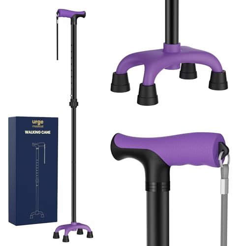 Walking Cane Super Light Only 1 lb with Ergonomic Handle and 4-Pronged Base for Extra Stability, Adjustable Walking Sticks for Right or Left Handed Men & Women and Seniors