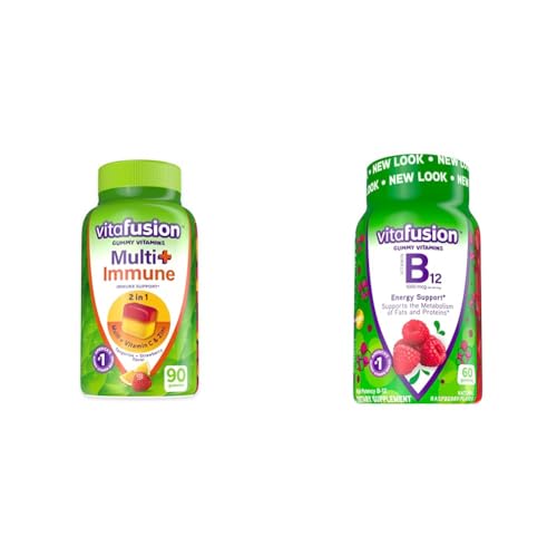 Vitafusion Multi Immune Support Adult Gummy Vitamins with Vitamin C, Zinc B12 Gummy Vitamins, Raspberry Flavor, 60ct