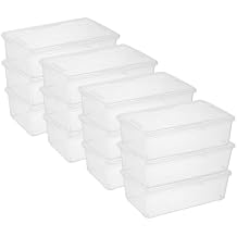 novelinks 12 Pack 6QT Plastic Storage Bins with Lids, Stackable Shoe Storage Boxes Organizer Bins, Craft Organizers and Storage for Shoes Organization (Clear)