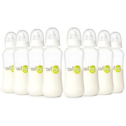 Avima 10 oz Anti Colic Baby Bottle Set - Medium Flow Nipples Included, Standard Neck, BPA Free - 3-6 Months, Stage 2 Feeding for Gas, Spit Up & Colic Set of 8