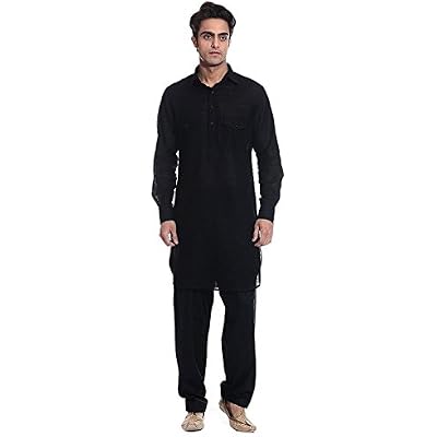 Royal Kurta Mens Linen Pathani Suit Xx-Small Black