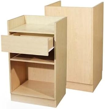 Wood Cash Register Stand, Adjustable Shelf, Drawer, 24" W X 38" H X 18" D (Maple Melamine)