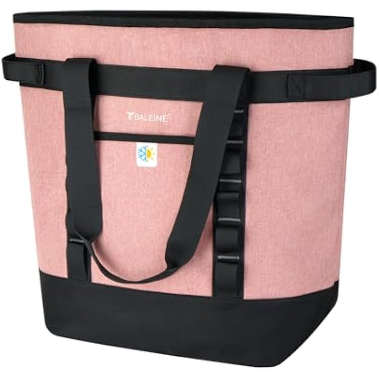 BALEINE Large 36-Can Cooler Bags Insulated, PEVA Soft Cooler Tote Bag, Insulated Grocery Bags with Zippered Top 8.5 Gallon, Pink