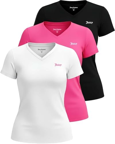 Juicy Couture Women's Short Sleeve V-Neck Athletic T-Shirts Workout, Fitness, Yoga, Pilates, Gym Activewear (Plus)