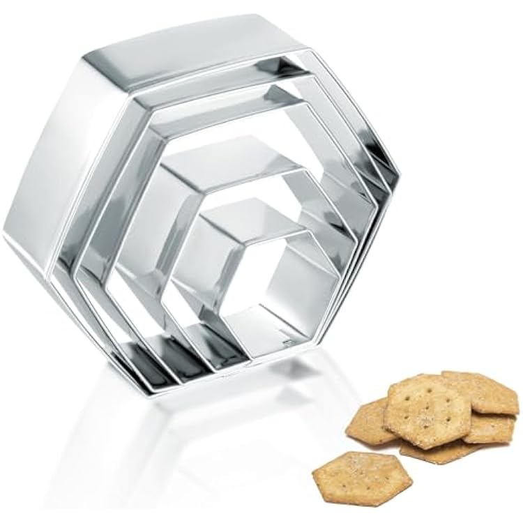 5PCS Hexagon Cookie Cutter Set, Stainless Steel Hexagon Shapes Biscuits Cookie Cutter, 5 Sizes Geometric Biscuit Cutters for Biscuits, Cake and Sandwiches Shapes 3.663.272.952.131.38 Inch