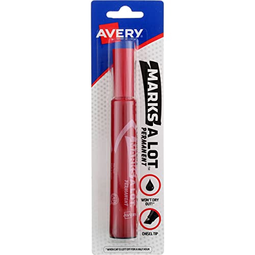Avery Marks-A-Lot Permanent Marker, Chisel Point, Red 1 ea