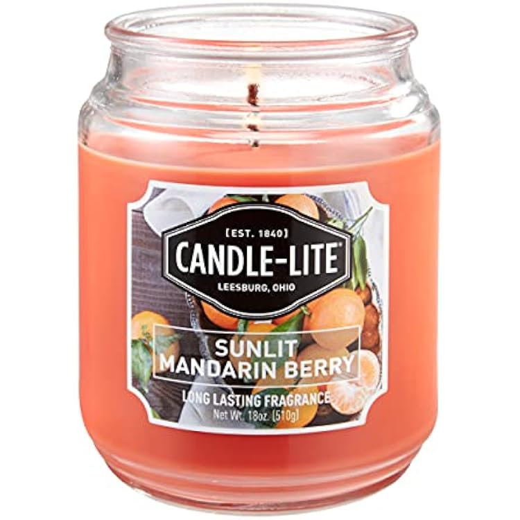CANDLE-LITE Scented Sunlit Mandarin Berry Fragrance, One 18 oz. Single-Wick Aromatherapy Candle with 110 Hours of Burn Time, Orange Color, Jar