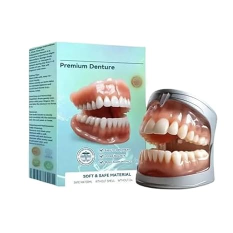 Premium Full Denture Set, Silicone Custom Dentures Teeth Top and Bottom, Full Set Dentures, Natural Fit, Comfortable Natural-Looking Teeth, for Men & Women (1Set)
