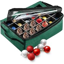 Ornament Storage Box - Zippered Organizer with 48 Individual Compartments and Dividers for Christmas Bulbs and Decorations by Tiny Tim Totes (Green)