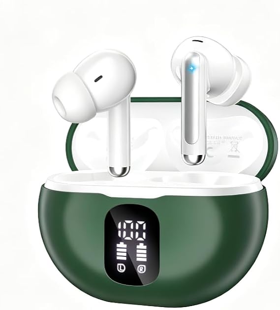 XIAOWTEK Wireless Earbuds, LED Display in Ear Earphones Clear Calls, IP7 Waterproof Bluetooth Earbuds for Phone/Android/iPad, Green