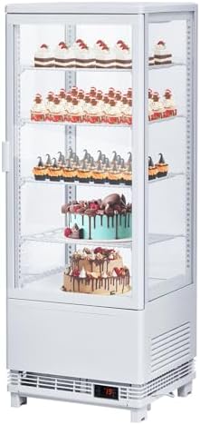 Commercial Display Refrigerator, 3.5 Cu Ft Countertop Pastry Display Case with Double-Layered Glass, Display Cake Fridge with Interior LED Lighting, Single-Door Bakery Refrigerator, White