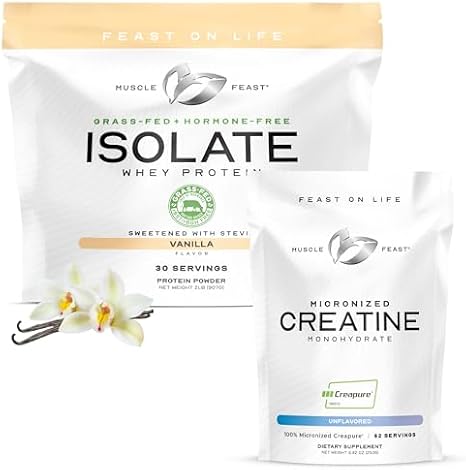 Muscle Feast Bundle Whey Protein Isolate (Vanilla, 2lb) + Creapure Micronized Creatine Monohydrate (Unflavored, 250g) 1 Unit Each