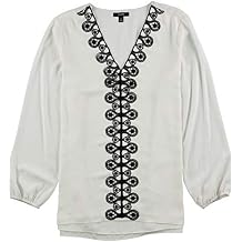 Alfani Womens Lace-Trim Tunic Blouse, White, Large