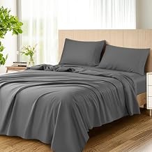 1200 Thread Count Cotton Sheets, 100% Egyptian Cotton Sheet for Queen Size Bed, Very Smooth Soft with 16" Deep Pocket Sheets 4-Pc Sets (Charcoal Grey, Queen)