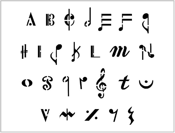MUSIC NOTES Alphabet Stencil Musical Symbols 1 Inch Font Set Letters Sheet S842