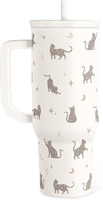 Gift for Cat Lovers Cat Mom 40oz Stainless Steel Tumbler with Handle and Straw - Travel Coffee Mug for Women, Gift for Birthday, Christmas