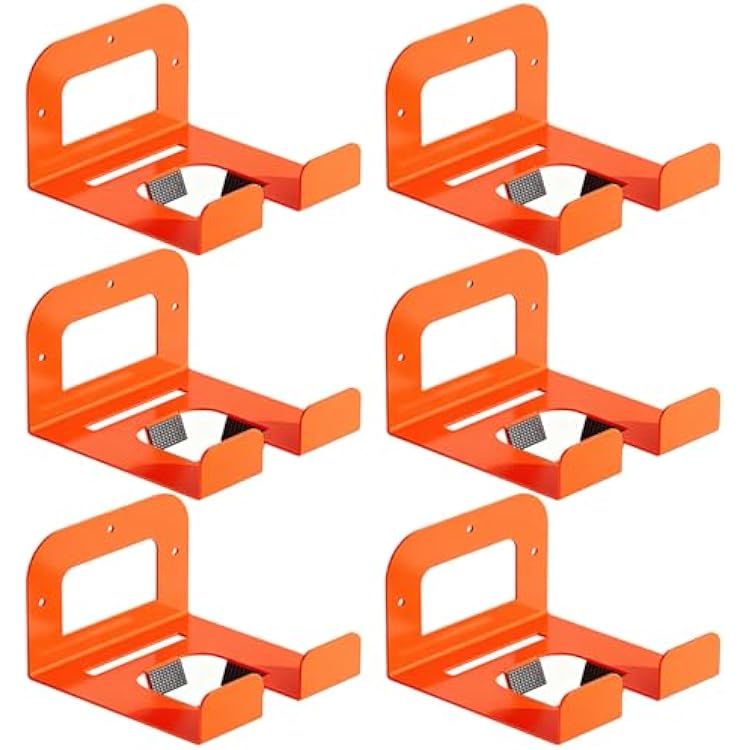 6-Pack Garage Tool Organizer Trimmer Rack, Weed Eater Hanger, Matel Wall Hooks Weed Wacker Holder, Heavy Duty Wall Hangers for Grass Trimmer, Hedge Trimmer, Garden Tools Storage, Orange