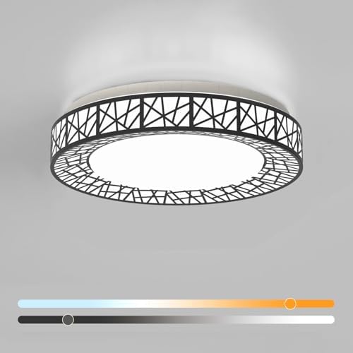 16 Inch Flush Mount Ceiling Light, Modern Black LED Ceiling Light Fixture, 28W 2800LM 2700-6500K Adjustable, Dimmable Ceiling Lights for Bedroom, Kitchen, Hallway, Bathroom, ETL Listed