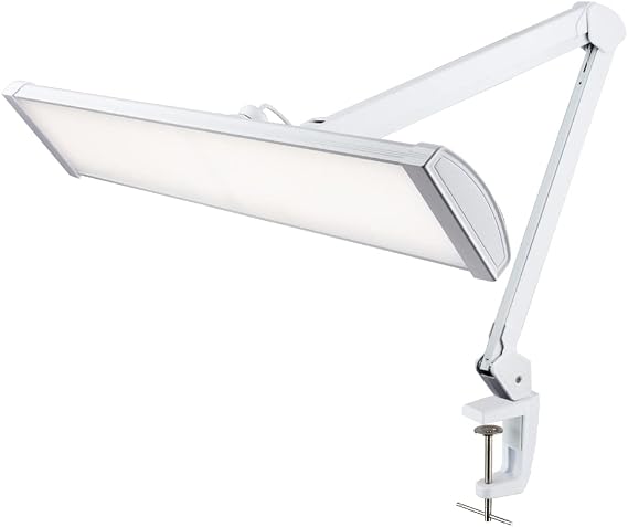 Neatfi 3,500 Lumens LED Desk Lamp – 45W Dimmable Task Light | 3 Light Modes | 540 SMD LEDs | Touch Control | 66cm Wide Metal Shade | Reading, Craft, Workbench & Office (White, CCT with Clamp) [Energy Class F]