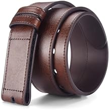 1-1/2" (38mm) Leather Belt Without Buckle Hook and Loop Belt Strap for Interchangeable Buckles