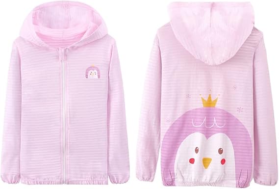 Toddler Sun Protection Hoodie UV Protection Jacket Kids Sunscreen Clothing Lightweight Summer Breathable Outwear Cartoon Coat (120cm(6-7Y), Purple), 6-7 Years, FS