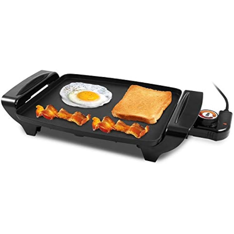 Elite Gourmet EGR-2722B Electric 10.5 x 8.5 Griddle, Cool-touch Handles Non-Stick Surface, RemovableAdjustable Thermostat, Skid Free-Rubber Feet, Black
