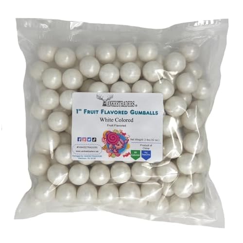YANKEETRADERS White Fruit Flavored Gumballs 1, 2 Pounds Bulk