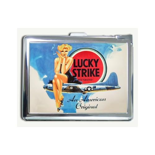 Vintage Lucky Strike Bomber Lady Sign Cigarette Case Lighter Wallet Card Holder