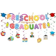 Preschool Graduation Decorations, Pre-Strung Preschool Graduate Banner, Congratulations Hanging Swirls, Colorful Congrats Grad Party Supplies