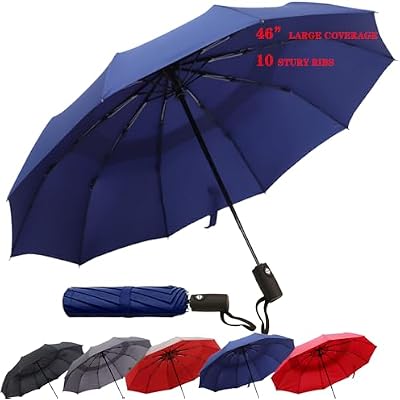 The Upgrade 46 Coverage Beautiful Travel Umbrella - 10 Ribs Superior Automatic Folding Umbrellas for Rain Windproof, Strongest & Durable Compact for Wind and Rain, Perfect Car, Golf, Backpack, and On-the-Go,#U509