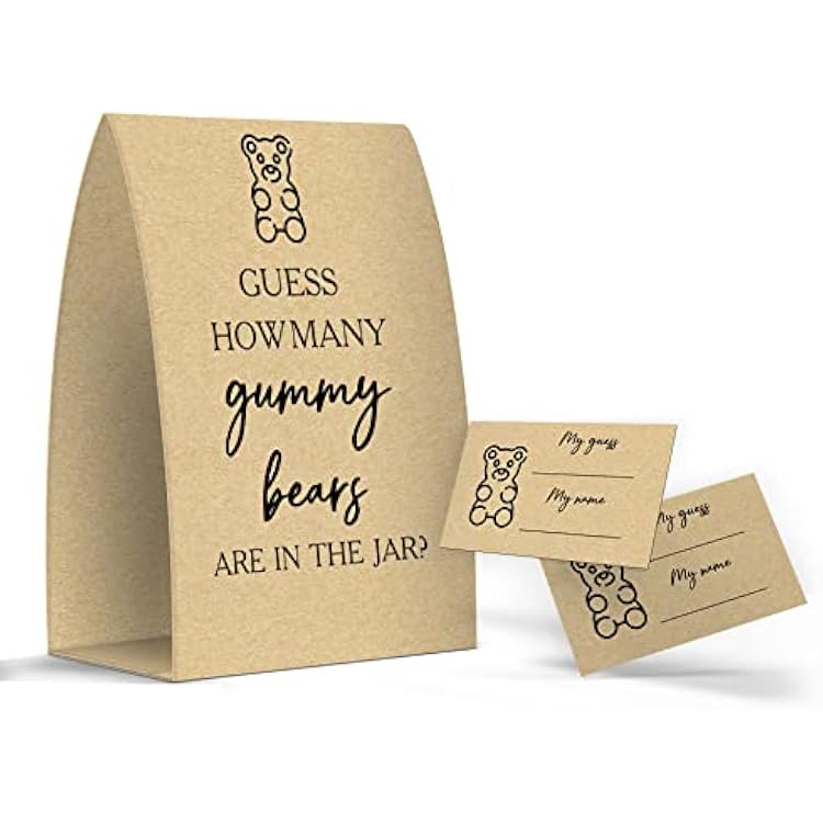 Pazag How Many Gummy Bears are in The Jar, Kraft, Baby Shower Games, Baby Shower Decorations - One Sign and 50 Cards007