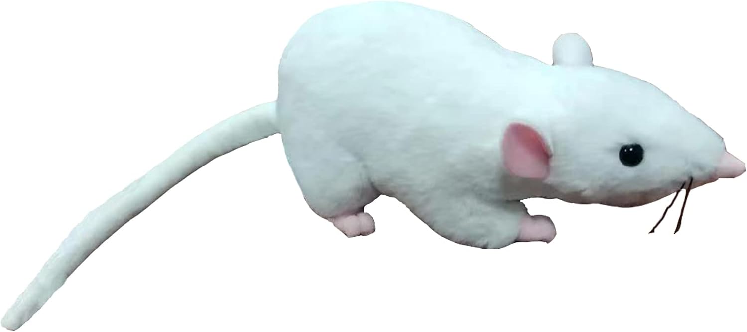 Snow White Mouse Plush Toy - 12.6 Soft Stuffed Animal for Pets, STEM Learning & Baby-Safe Gift, Bendable Tail Plushie White - Machine Washable Cat & Dog Toy