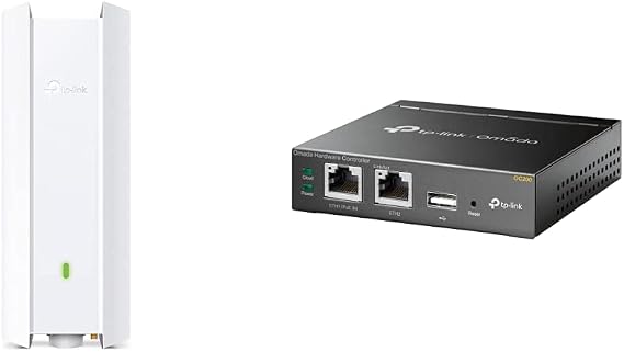 TP-Link EAP610-Outdoor AX1800 Gigabit Dual-Band WiFi 6 WLAN Access Point White & OC200 Omada Hybrid PoE Hardware Controller for EAP Series USB Port for Automatic Backup Metallic Grey