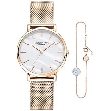 VICTORIA HYDE Rose Gold Watches for Women Analog Quartz Stainless Steel Mesh Band Casual Ladies Wristwatch with Bracelet Sets
