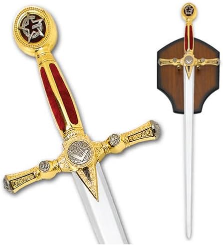 45" Masonic Ceremonial Sword Templar Knight Freemasonry Red Handle with Plaq