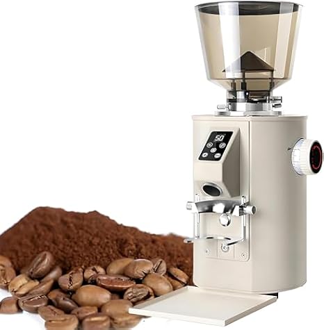 Professional Coffee Grinder,Commercial Quality Espresso Bean Grinder, Portafilter Holder, for Adjustable Regular and Quantitative Grinding,White